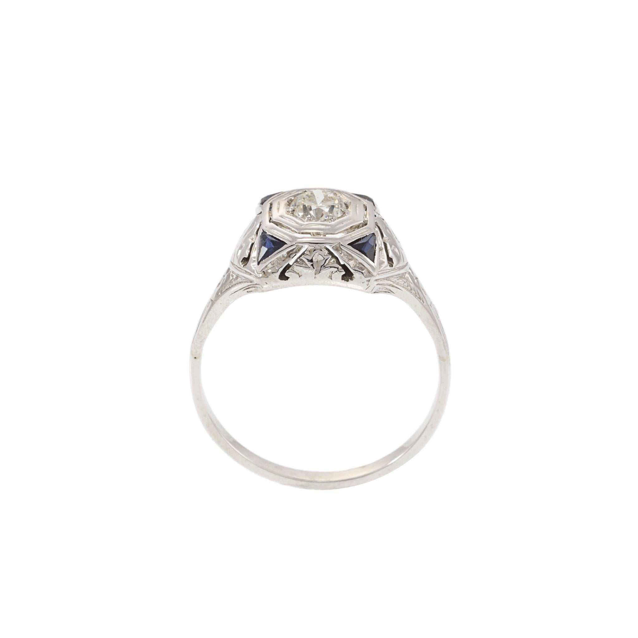 Anello con diamanti e zaffiri di epoca edoardiana 18/14KT In condizioni buone in vendita a New York, NY