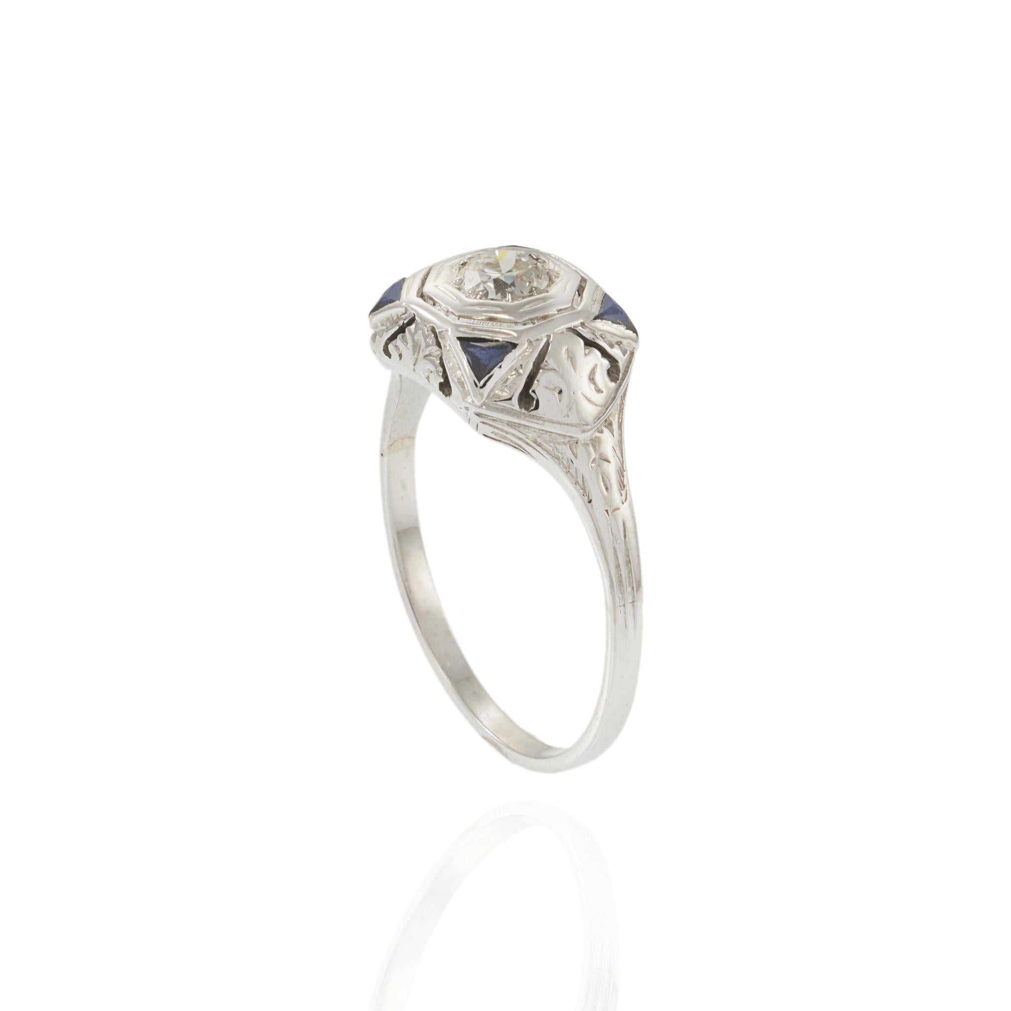 da uomo o donna Anello con diamanti e zaffiri di epoca edoardiana 18/14KT in vendita
