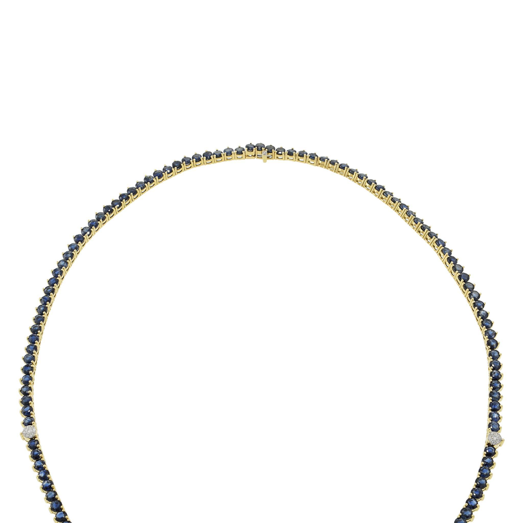 Taille ronde Collier de tennis en or jaune 18KT, saphir bleu, 32 pouces en vente
