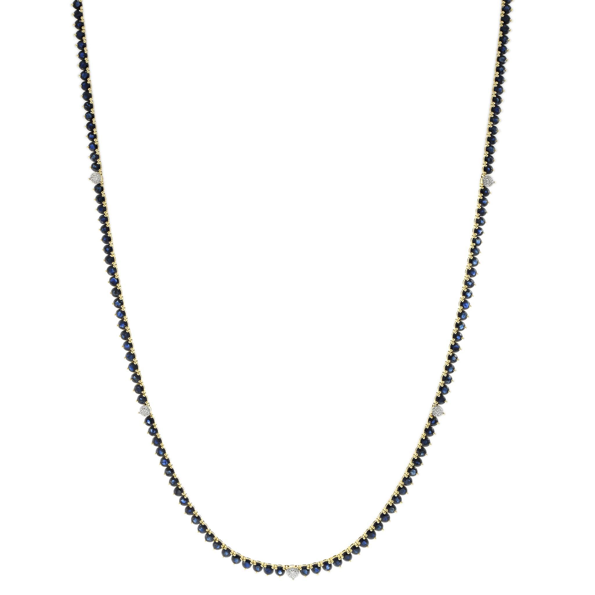 Collier de tennis en or jaune 18KT, saphir bleu, 32 pouces Neuf - En vente à New York, NY