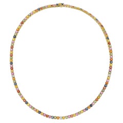 18KT Yellow Gold Multicolor Sapphire and Diamond Tennis Necklace