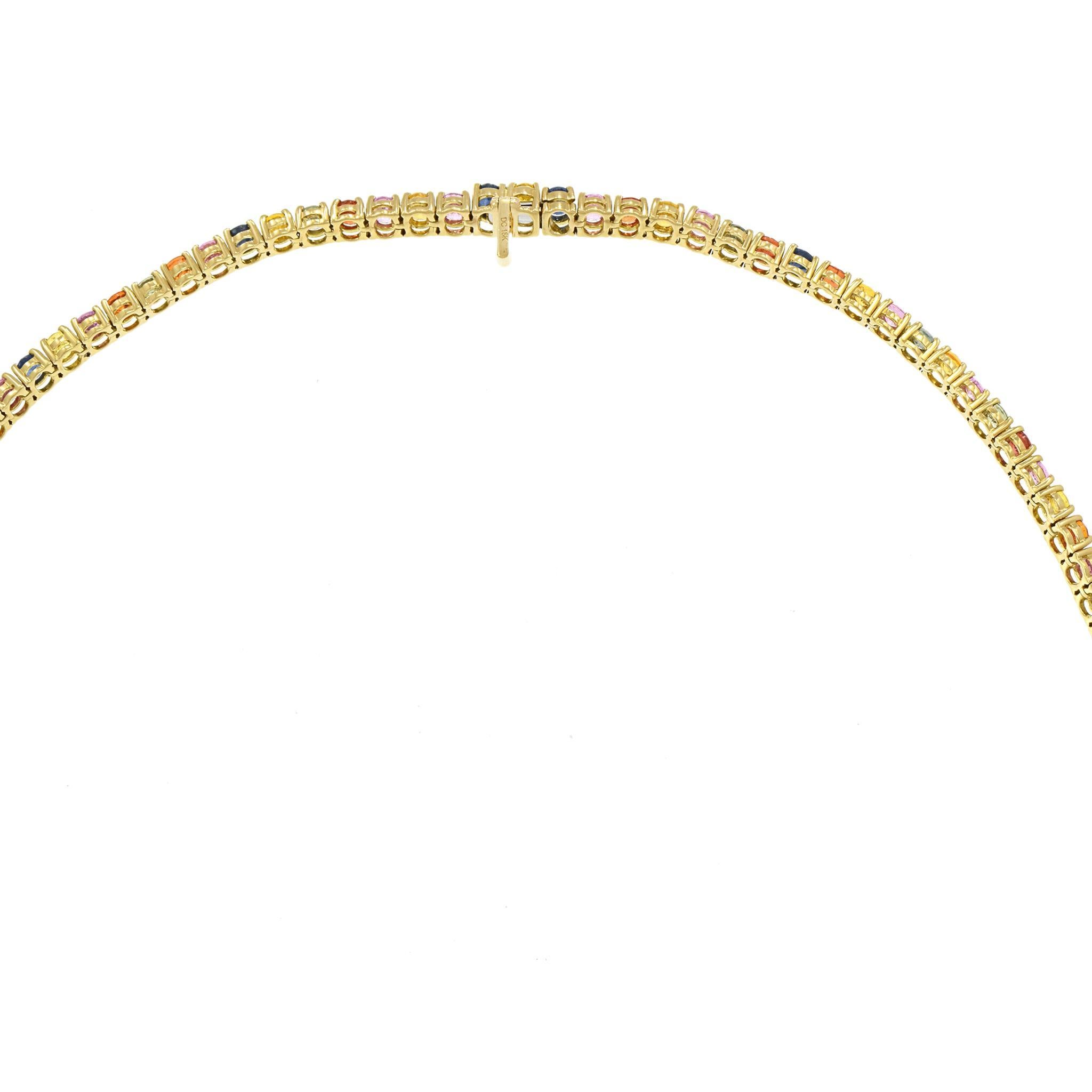 Collana tennis in oro giallo 18KT con zaffiri e diamanti multicolore In condizioni Nuovo in vendita a New York, NY