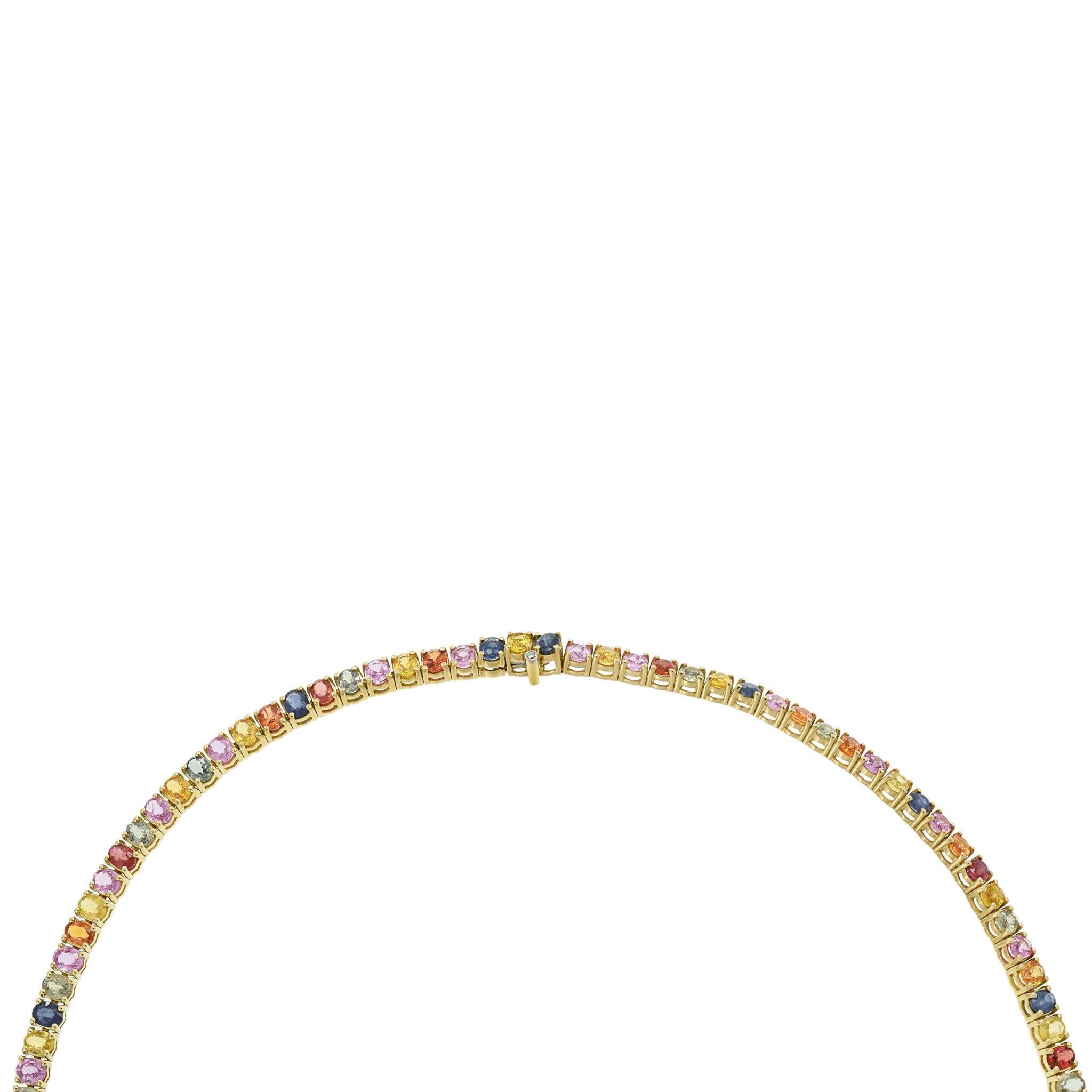 Taglio ovale Collana tennis in oro giallo 18KT con zaffiri e diamanti multicolore in vendita