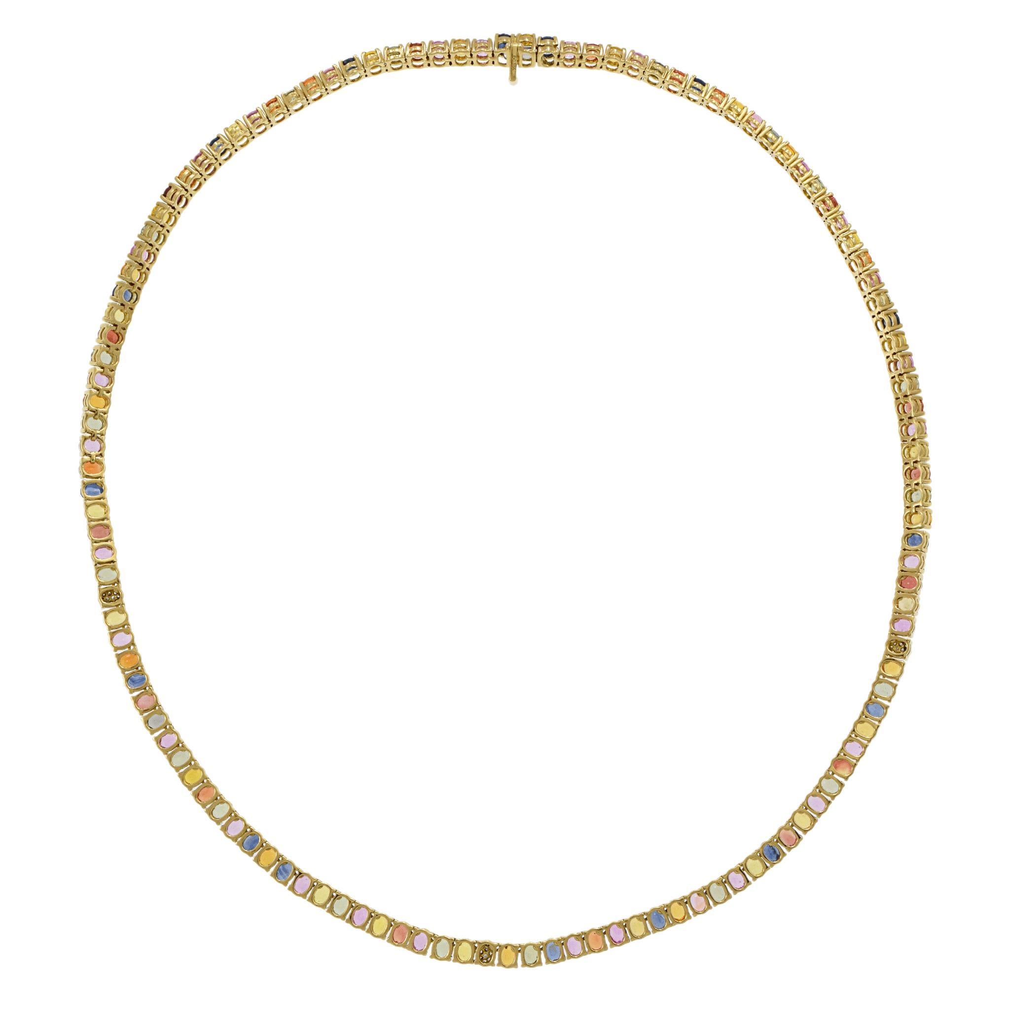 Donna Collana tennis in oro giallo 18KT con zaffiri e diamanti multicolore in vendita