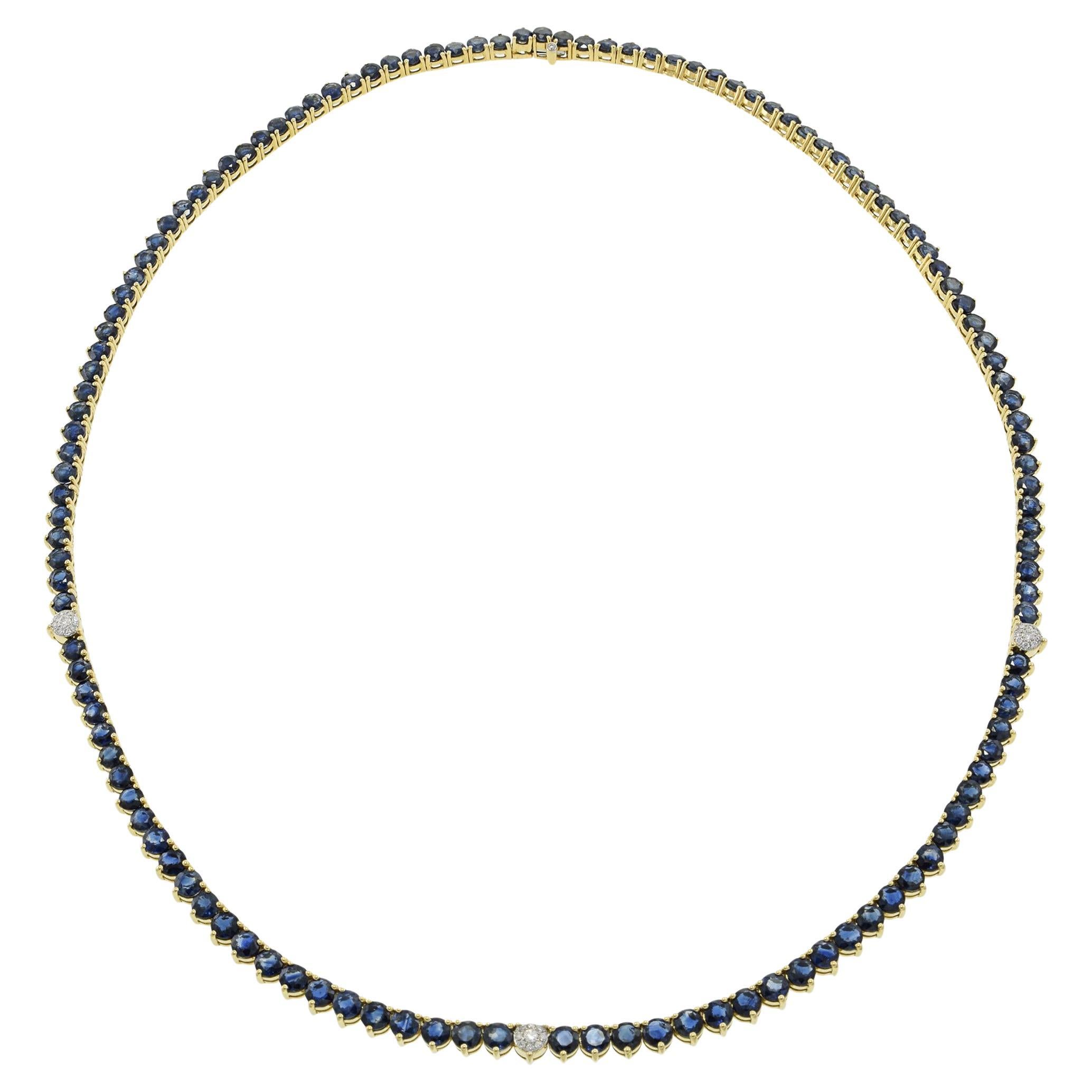 Collana Tennis con zaffiri e diamanti in oro giallo 18KT