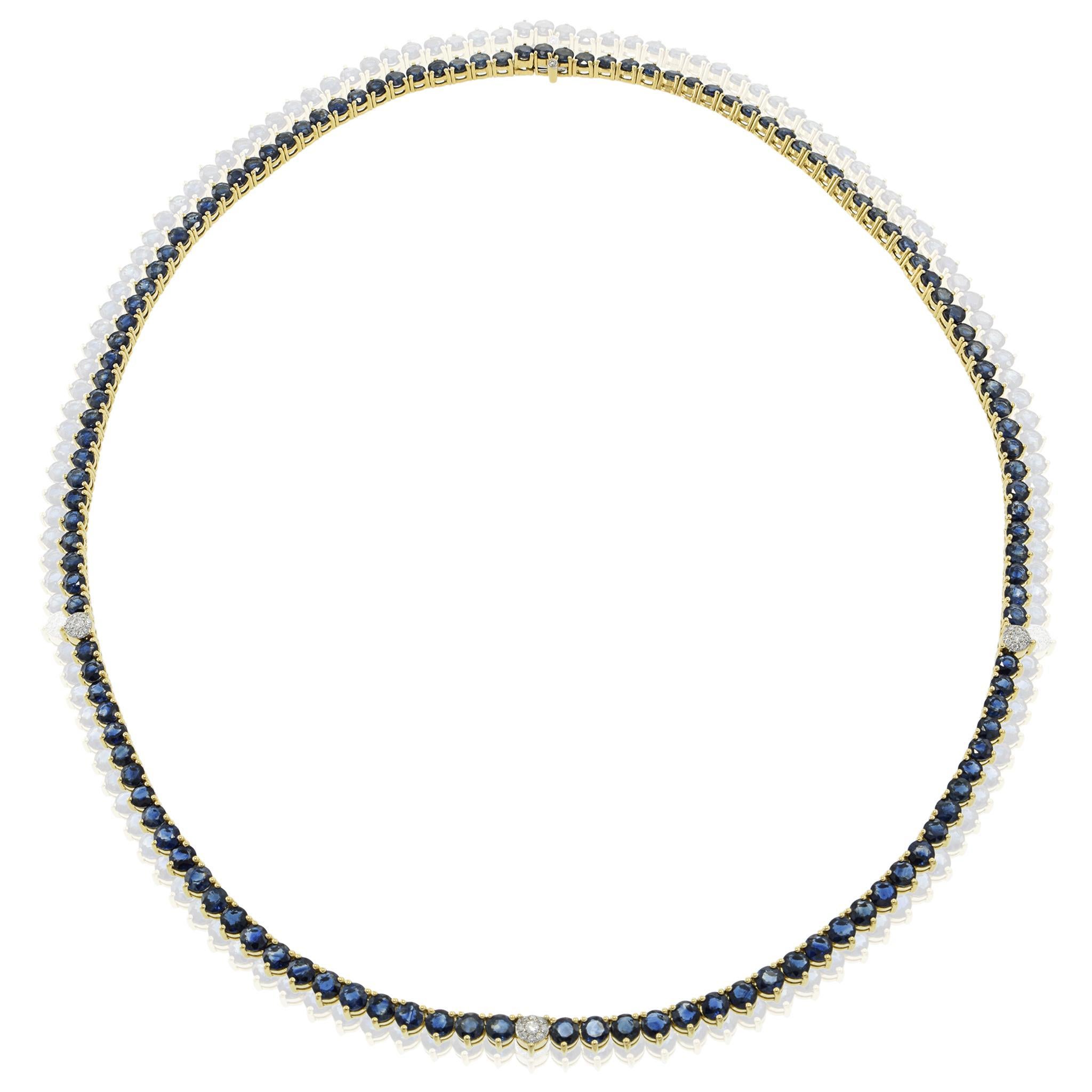 Taglio brillante Collana Tennis con zaffiri e diamanti in oro giallo 18KT in vendita