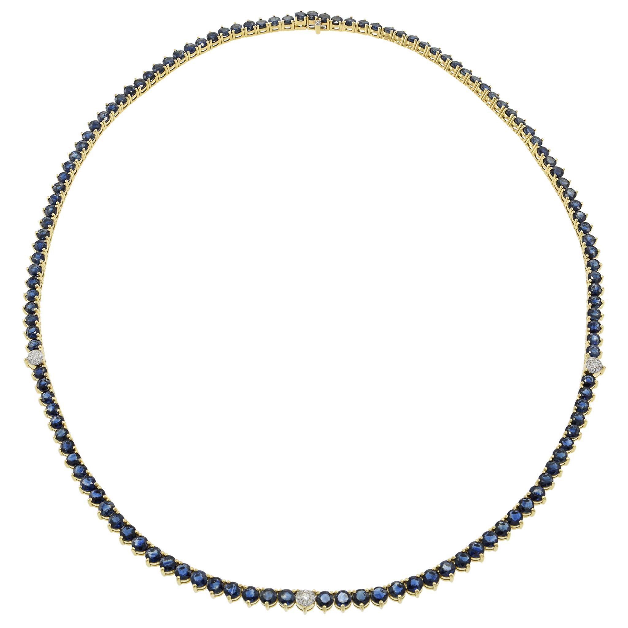 Collana Tennis con zaffiri e diamanti in oro giallo 18KT In condizioni Nuovo in vendita a New York, NY