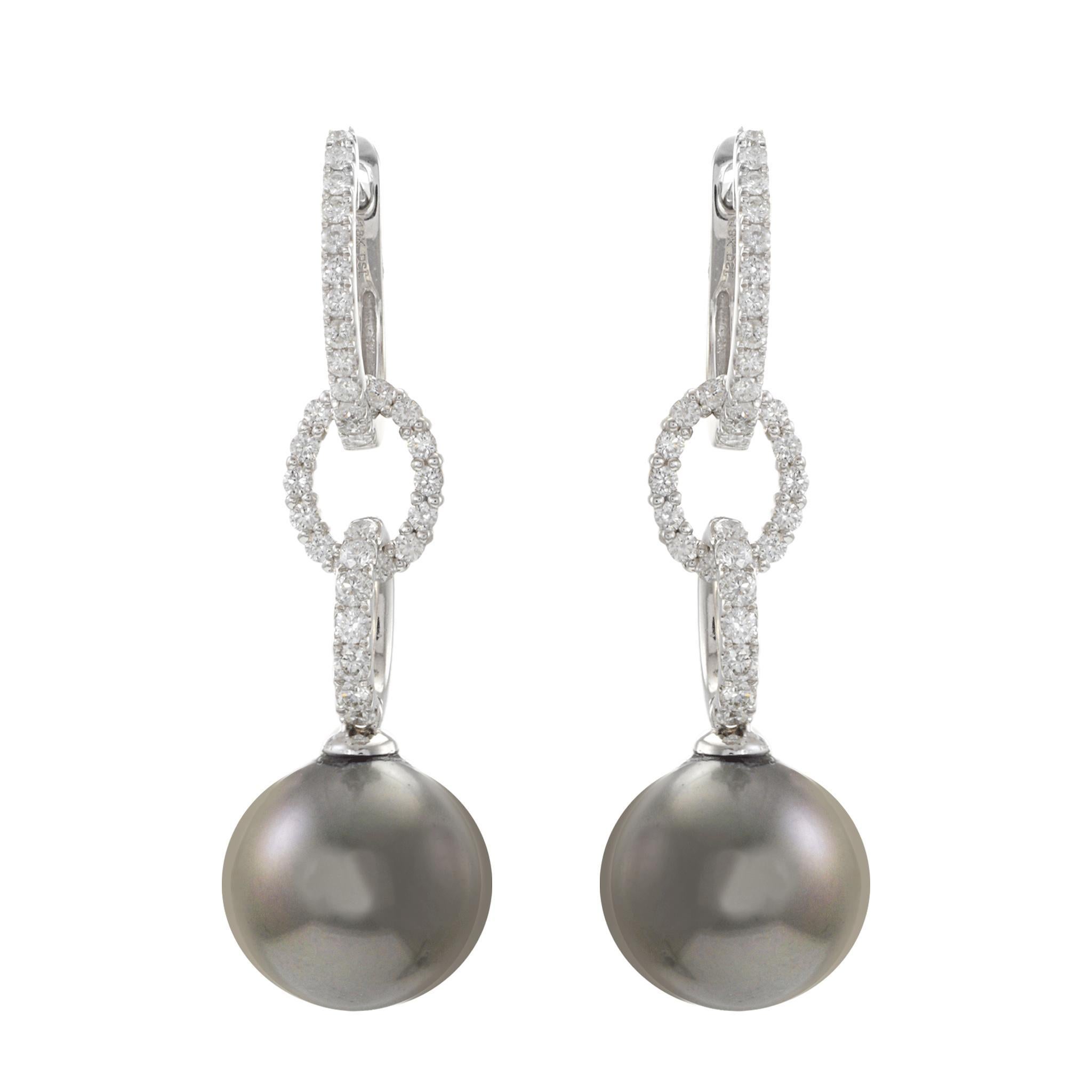 Boucles d'oreilles pendantes en or blanc 18KT avec perles de Tahiti et diamants Neuf - En vente à New York, NY