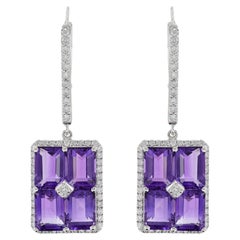 Pendientes de gota de amatista y diamante de oro blanco de 18 quilates