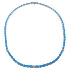 18KT White Gold Turquoise and Diamond Tennis Necklace