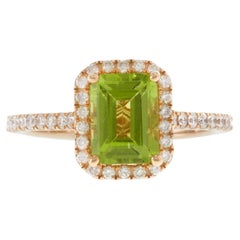 14KT Rose Gold Emerald Cut Peridot Diamond Halo Ring with Diamond Shank