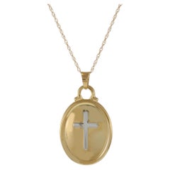 14KT Two-Tone Gold Oval Cross Pendant Necklace