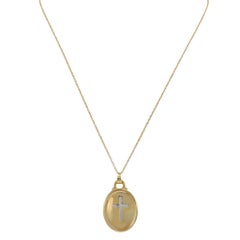 14KT Two-Tone Gold Oval Cross Pendant Necklace