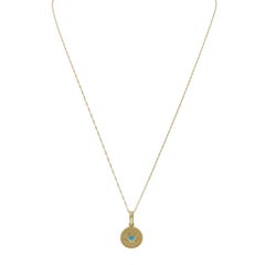 14KT Yellow Gold Turquoise Evil Eye Pendant Necklace