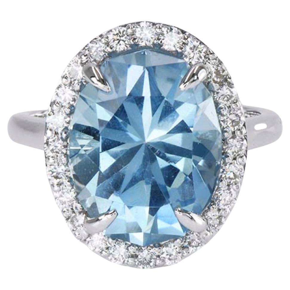 6.45ct Aquamarine & .48ct Diamond Ring-Oval Cut-18KT White Gold-GIA Certified For Sale