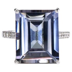 11.28ct Tanzanite&0.23ct Diamond Ring-Baguette Cut-18KT White Gold-GIA Certified