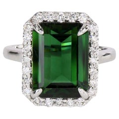 5.55ct Chrome Tourmaline & Diamond Ring-Emerald Cut-18KT White Gold-GIA Approved
