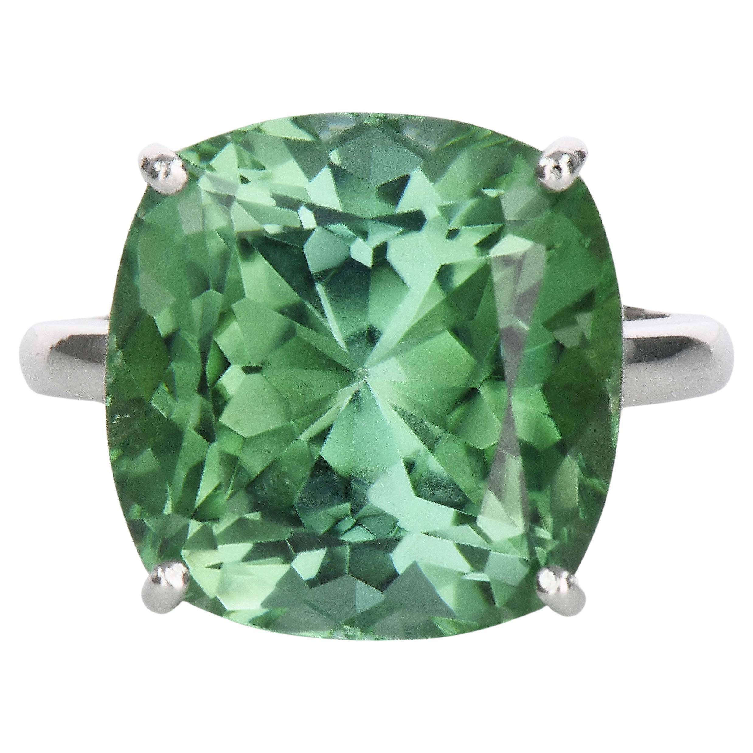 Tourmaline verte menthe 14,06 carats, taille coussin, or blanc 18 carats, certifiée GIA