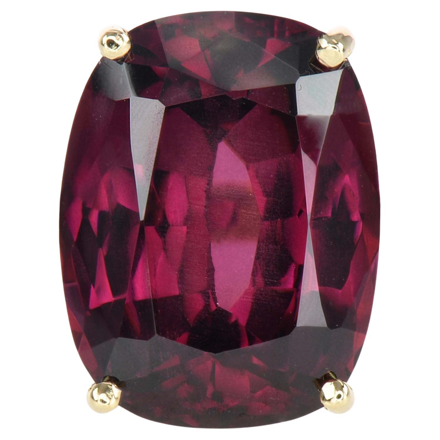 10.66ct Rhodolite Solitaire Ring-Cushion Cut-18KT Yellow Gold-GIA Certified