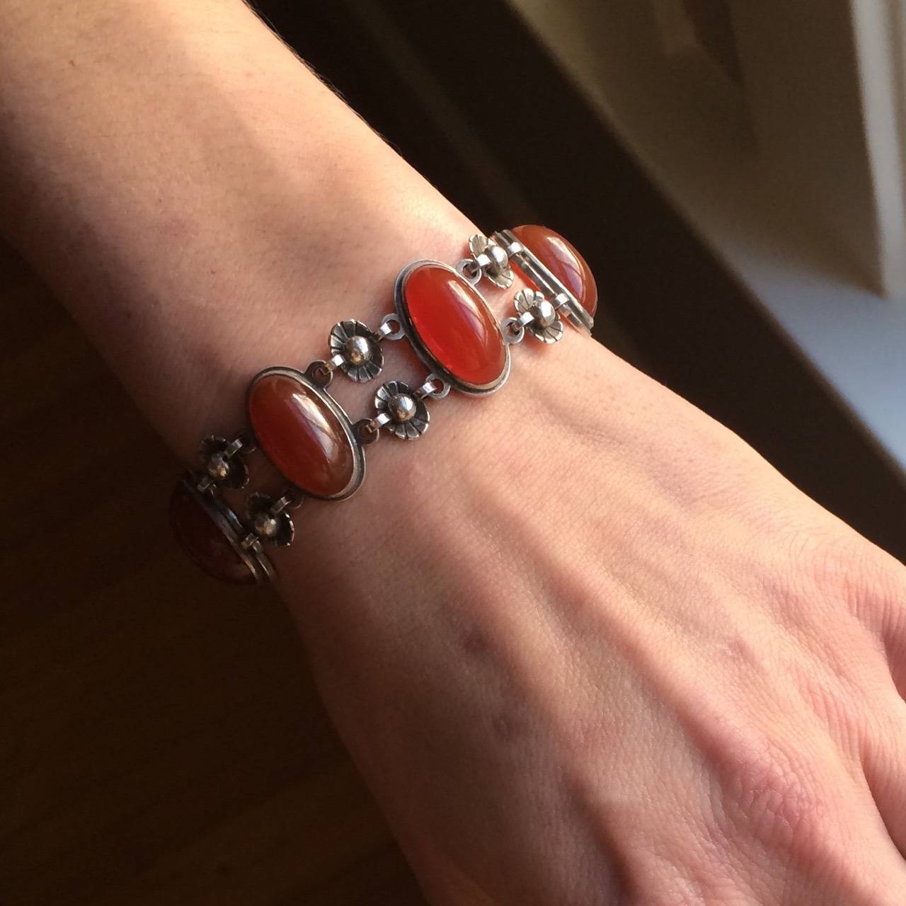 Georg Jensen Bracelet No 63 with Carnelian In Excellent Condition In San Francisco, CA