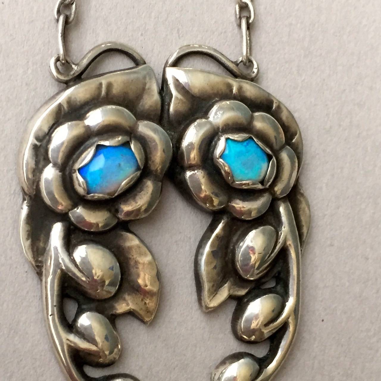 Art Nouveau Georg Jensen Antique Opal Silver Pendant