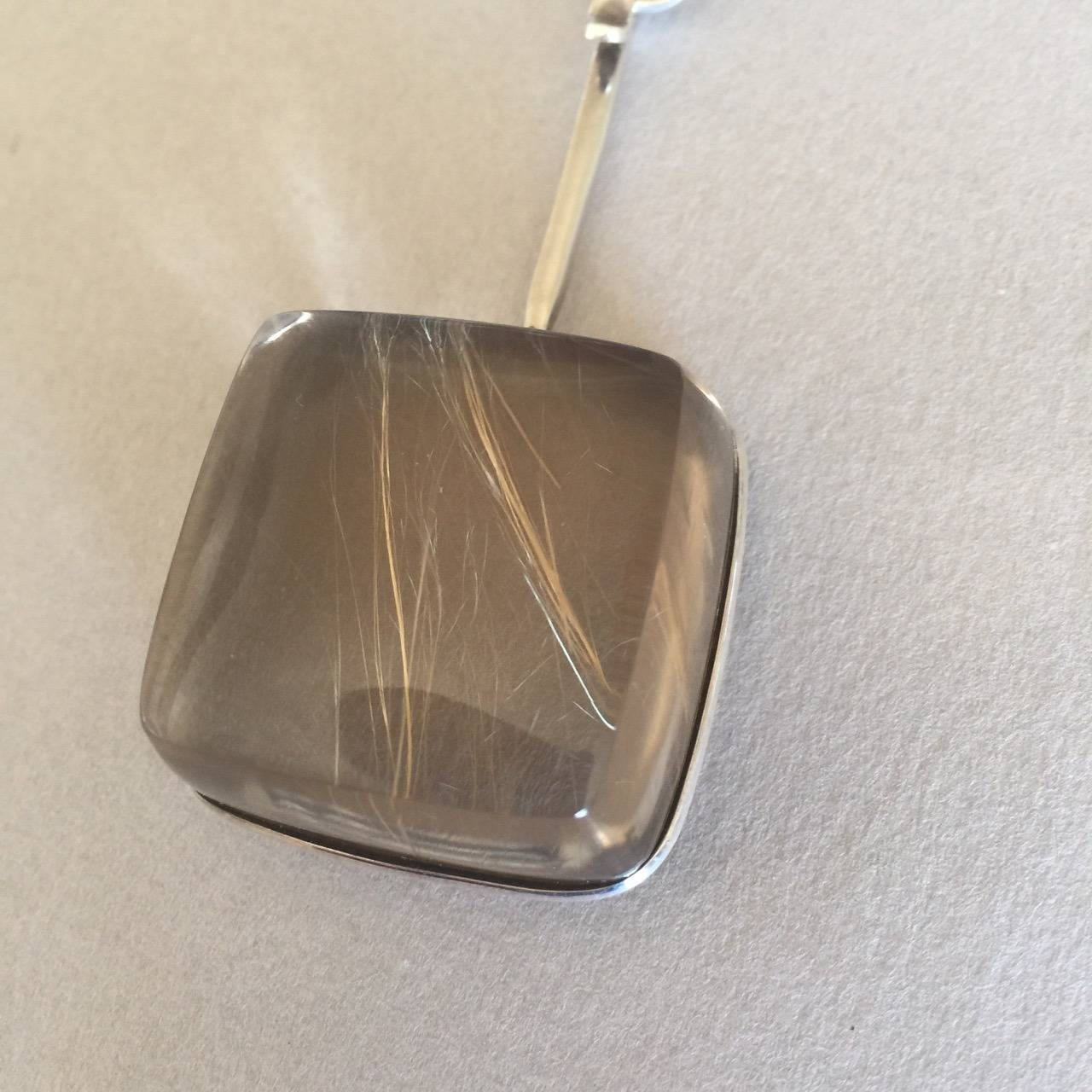 Modern Georg Jensen Sterling Neck Ring No. 169 w/ Large Rutilated Quartz Drop No. 132 For Sale