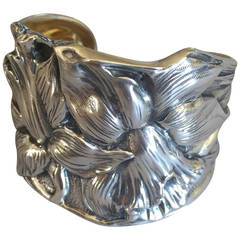 Sterling Silver "Repousse" Wild Iris Cuff Bracelet By Galmer