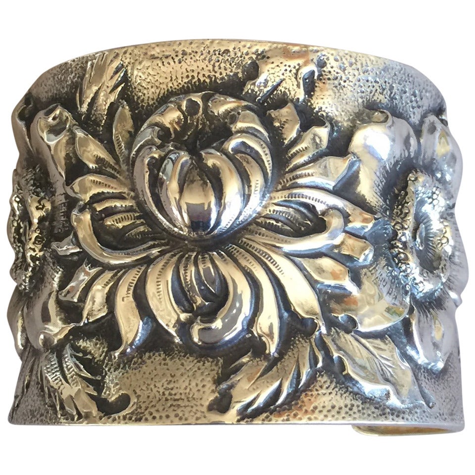Galmer Sterling Silver "Repousse" Morning Bloom Cuff Bracelet