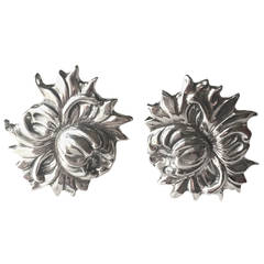 Galmer Sterling Silver Repousse Wild Dahlia Earrings 