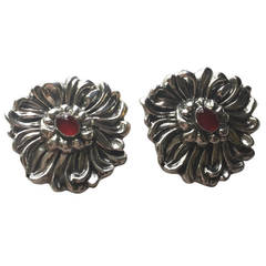 Sterling Silver Repousse Chrysanthemum Earrings By Galmer