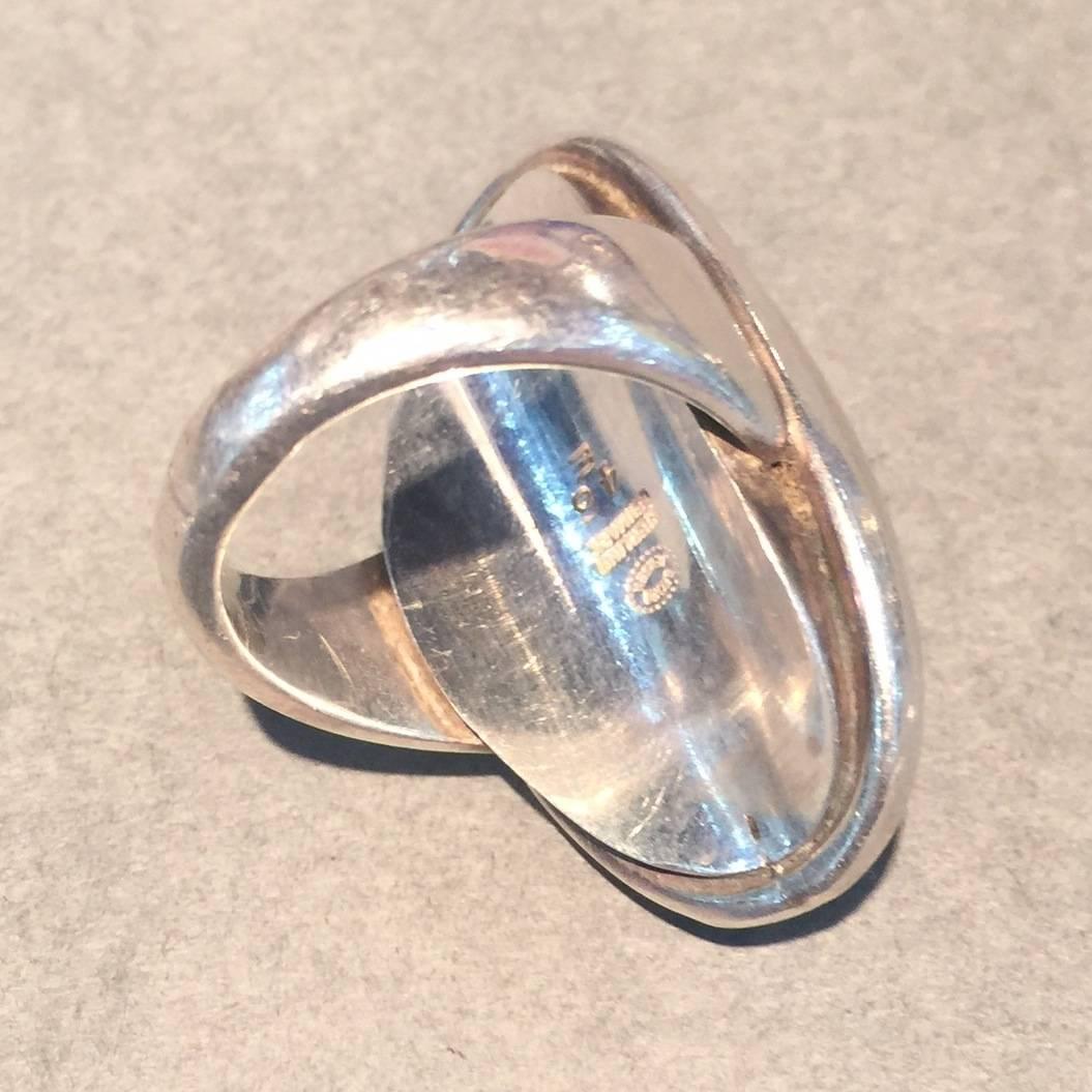 Georg Jensen Sterling Silver Green Agate Ring No. 46E by Harald Nielsen In Excellent Condition In San Francisco, CA