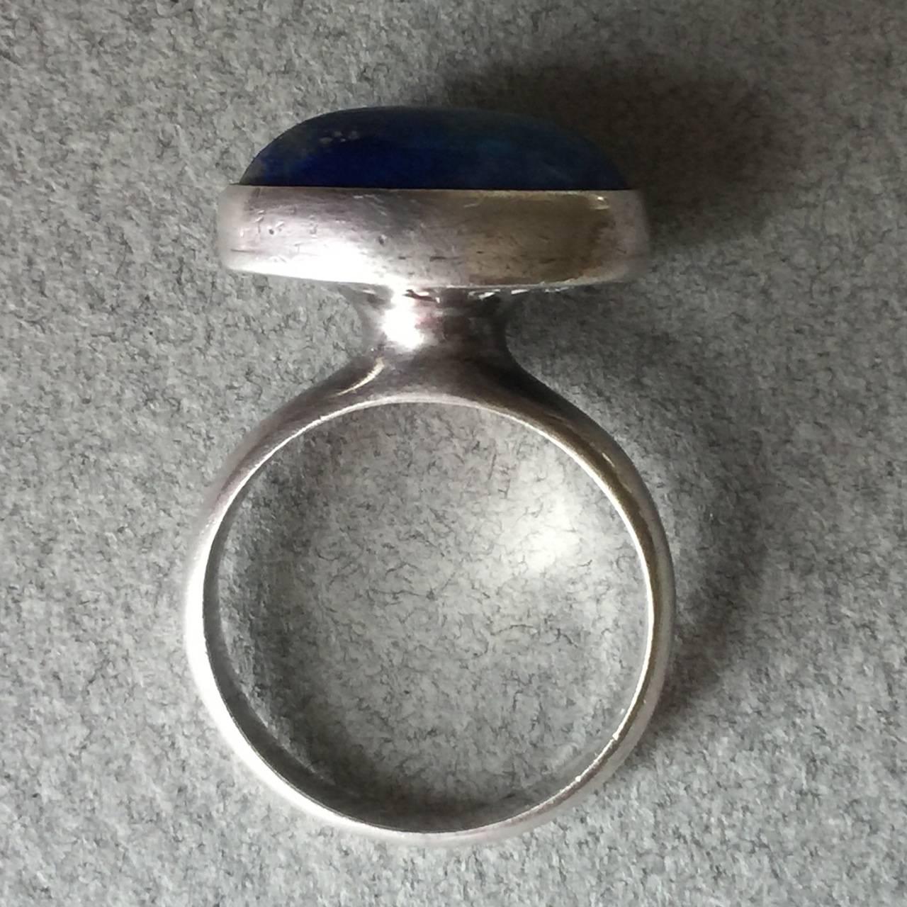 Modernist Georg Jensen Sterling Silver Ring No. 123B by Nanna Ditzel with Lapis Lazuli