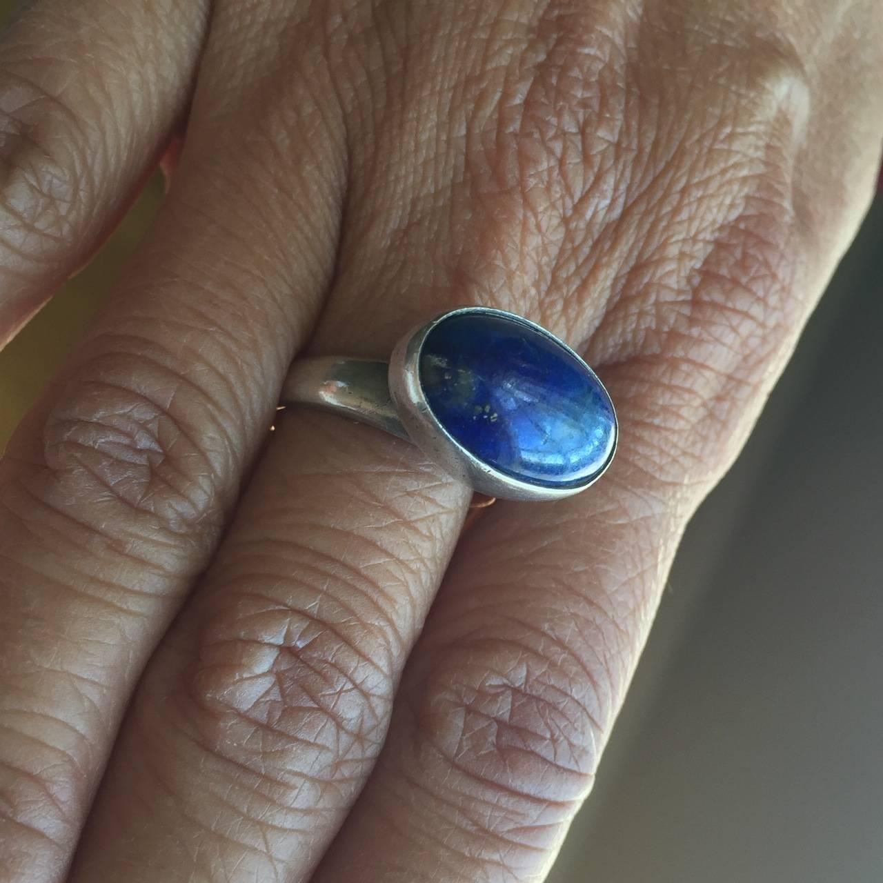 Georg Jensen Sterling Silver Ring No. 123B by Nanna Ditzel with Lapis Lazuli In Excellent Condition In San Francisco, CA