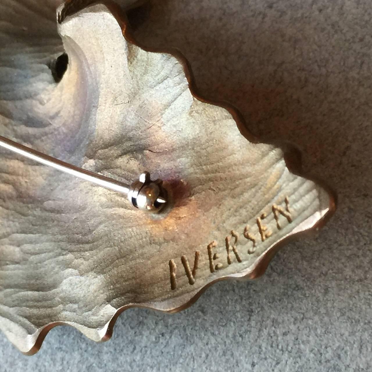 John Iversen Patinated Bronze Leaf Brooch For Sale 1