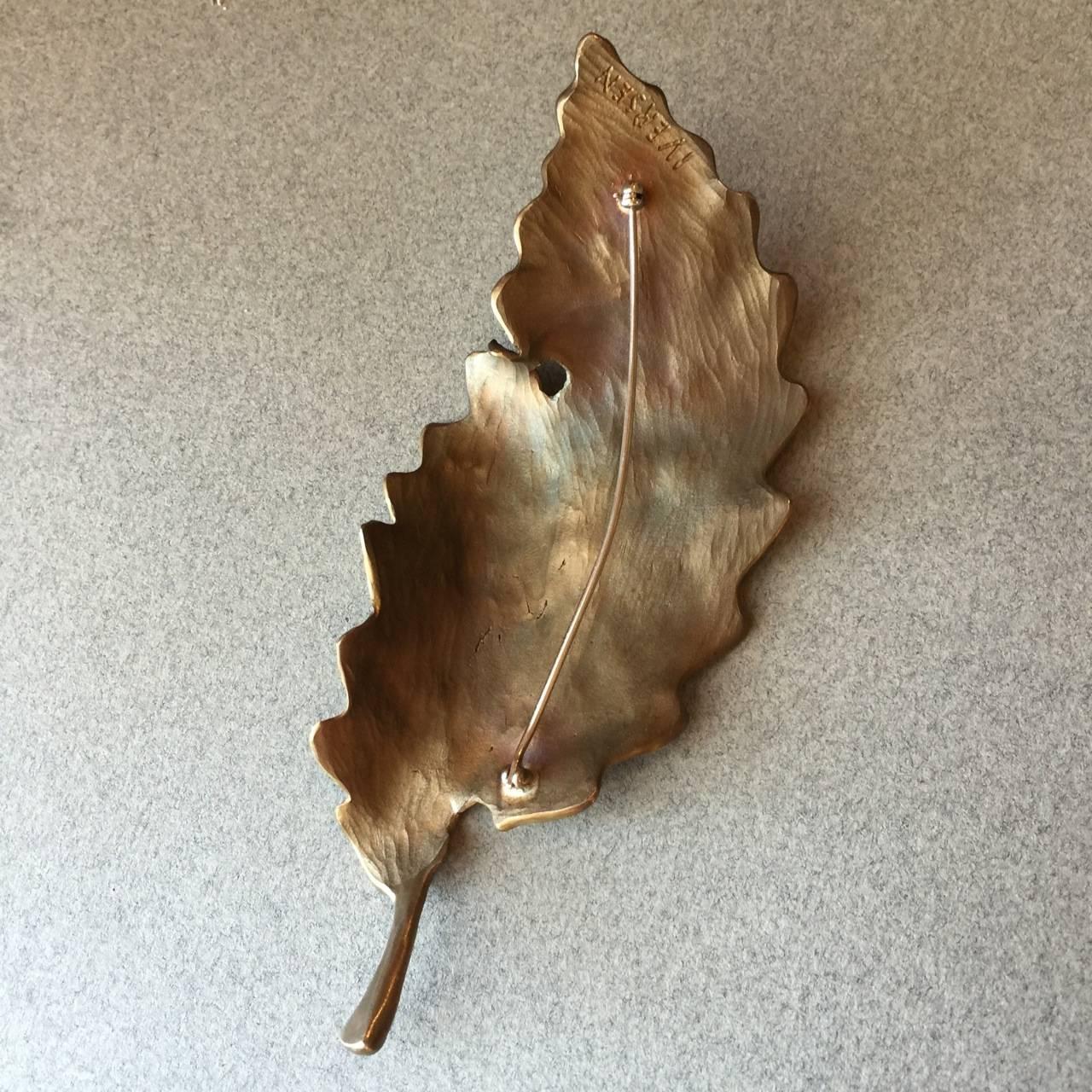 John Iversen Patinated Bronze Leaf Brooch In Excellent Condition For Sale In San Francisco, CA