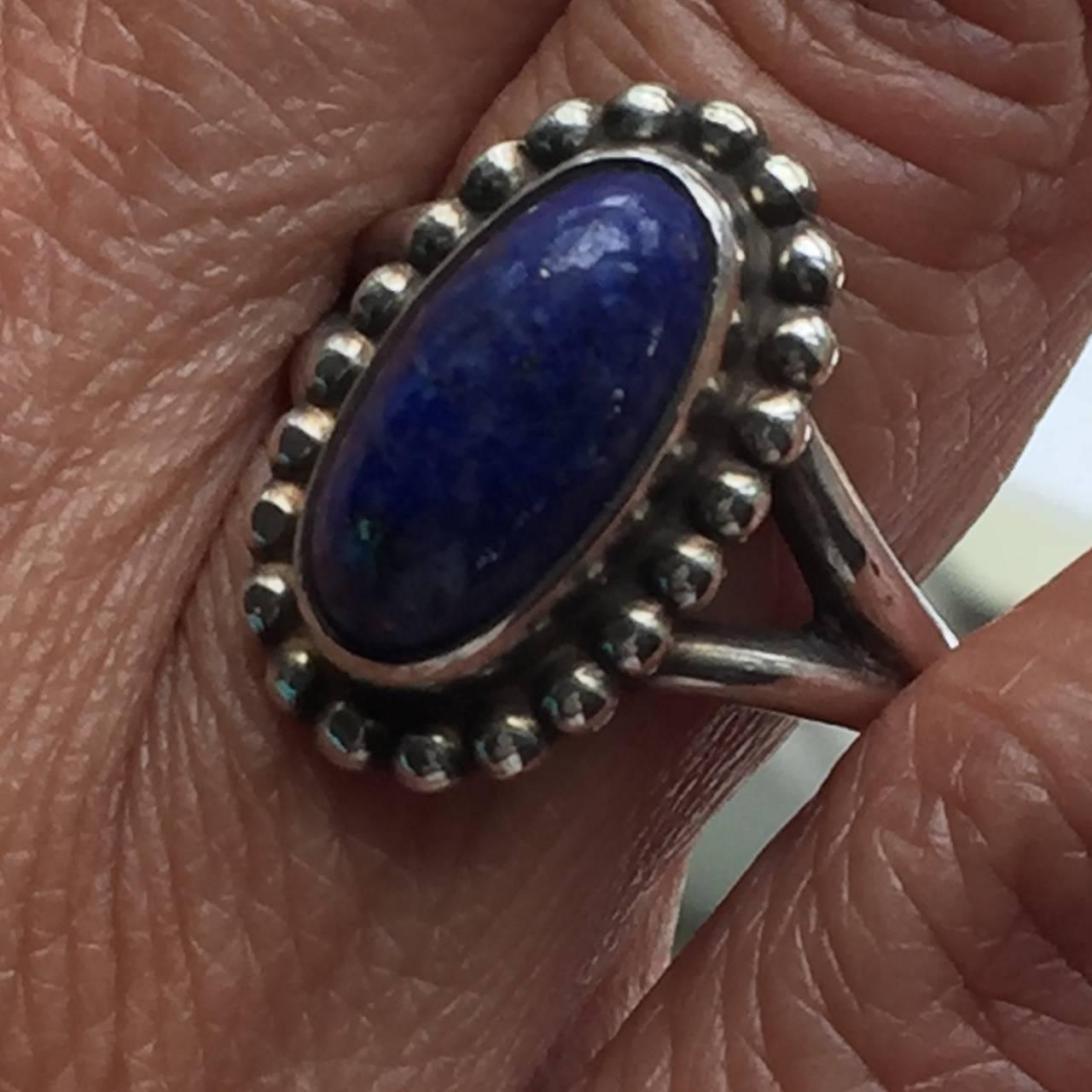 Women's or Men's Georg Jensen Lapis Lazuli Sterling Silver Ring No. 9 (Size 6) For Sale