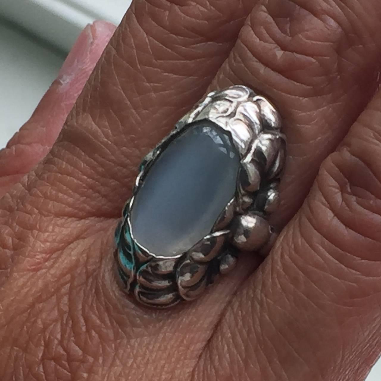 Georg Jensen Moonstone Sterling Silver Ring No. 11  In Excellent Condition In San Francisco, CA
