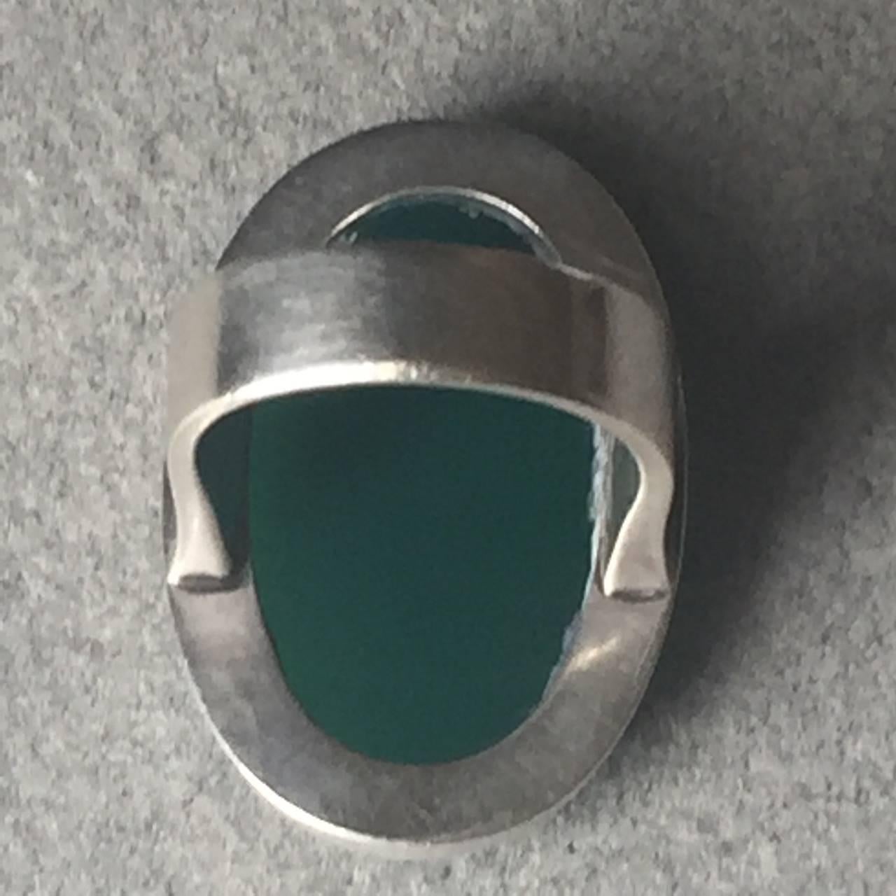 Women's or Men's Georg Jensen Modernist Sterling Silver Ring No. 90A with Chrysoprase (Size 7.5) For Sale