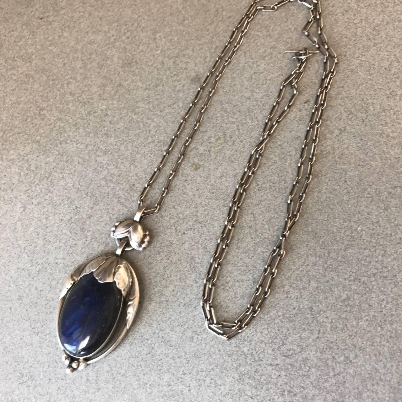 Georg Jensen Large 830 Silver Pendant No 54 with Labradorite Very Rare In Good Condition In San Francisco, CA