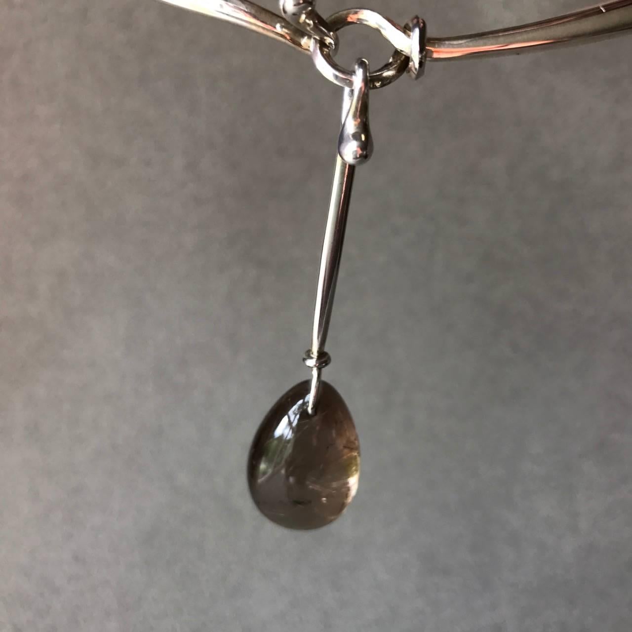 Georg Jensen Neck Ring No 410 with Rutilated Quartz Drop No. 128 In Excellent Condition For Sale In San Francisco, CA