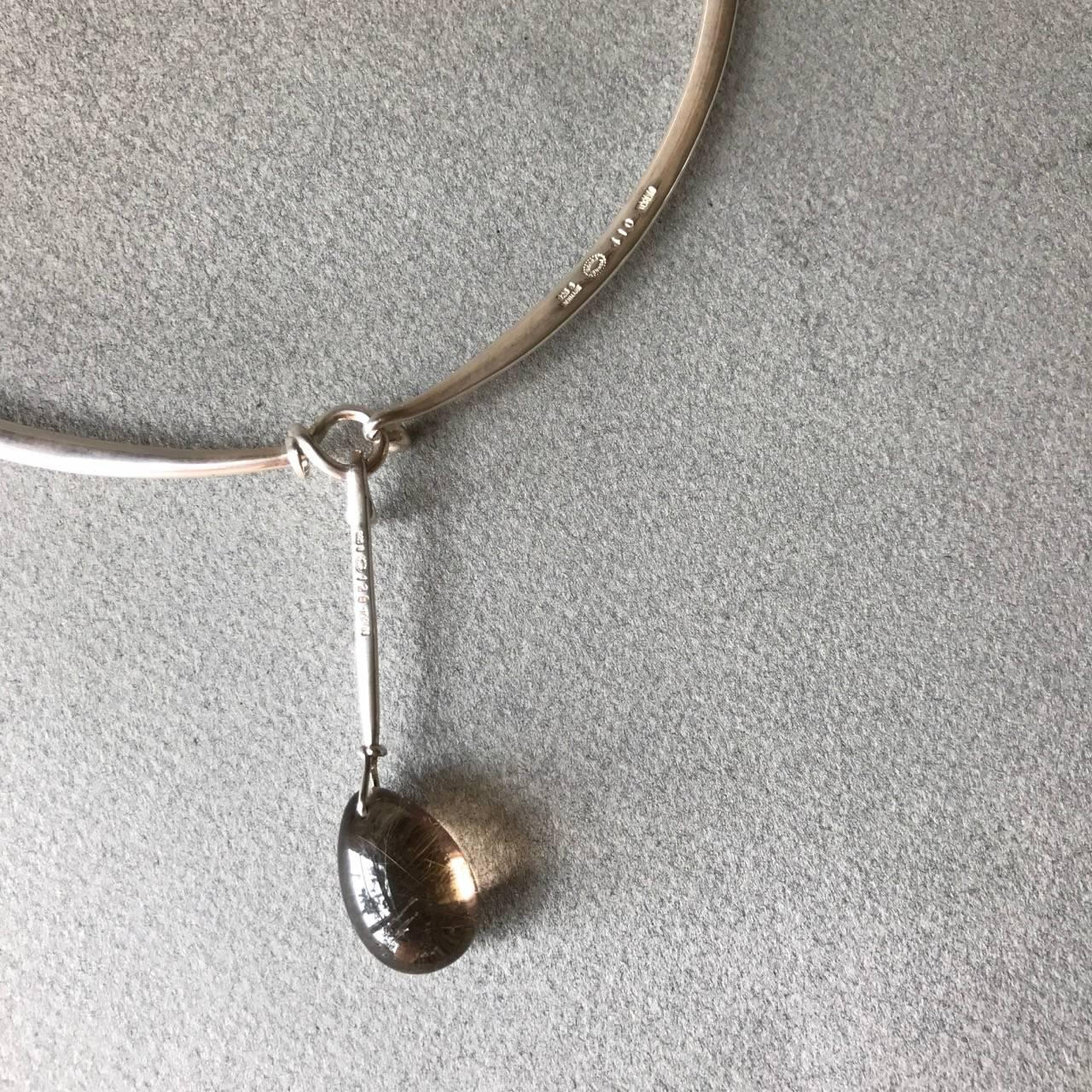 Women's Georg Jensen Neck Ring No 410 with Rutilated Quartz Drop No. 128 For Sale