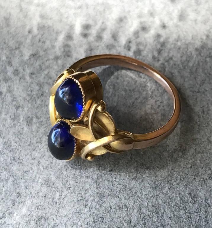 Georg Jensen Gold Ring with Vibrant Sapphire Cabochons at 1stDibs