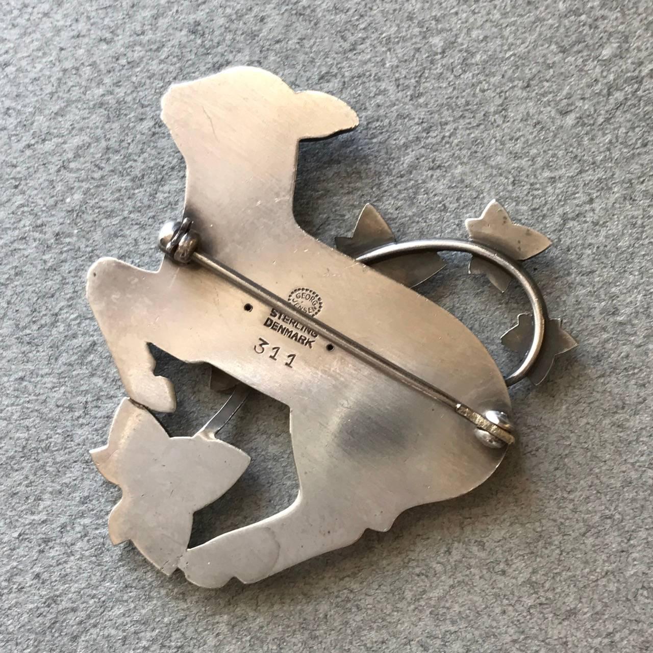 Georg Jensen Sterling Silver Lamb and Ivy Brooch No. 311 by Arno Malinowski In Excellent Condition In San Francisco, CA