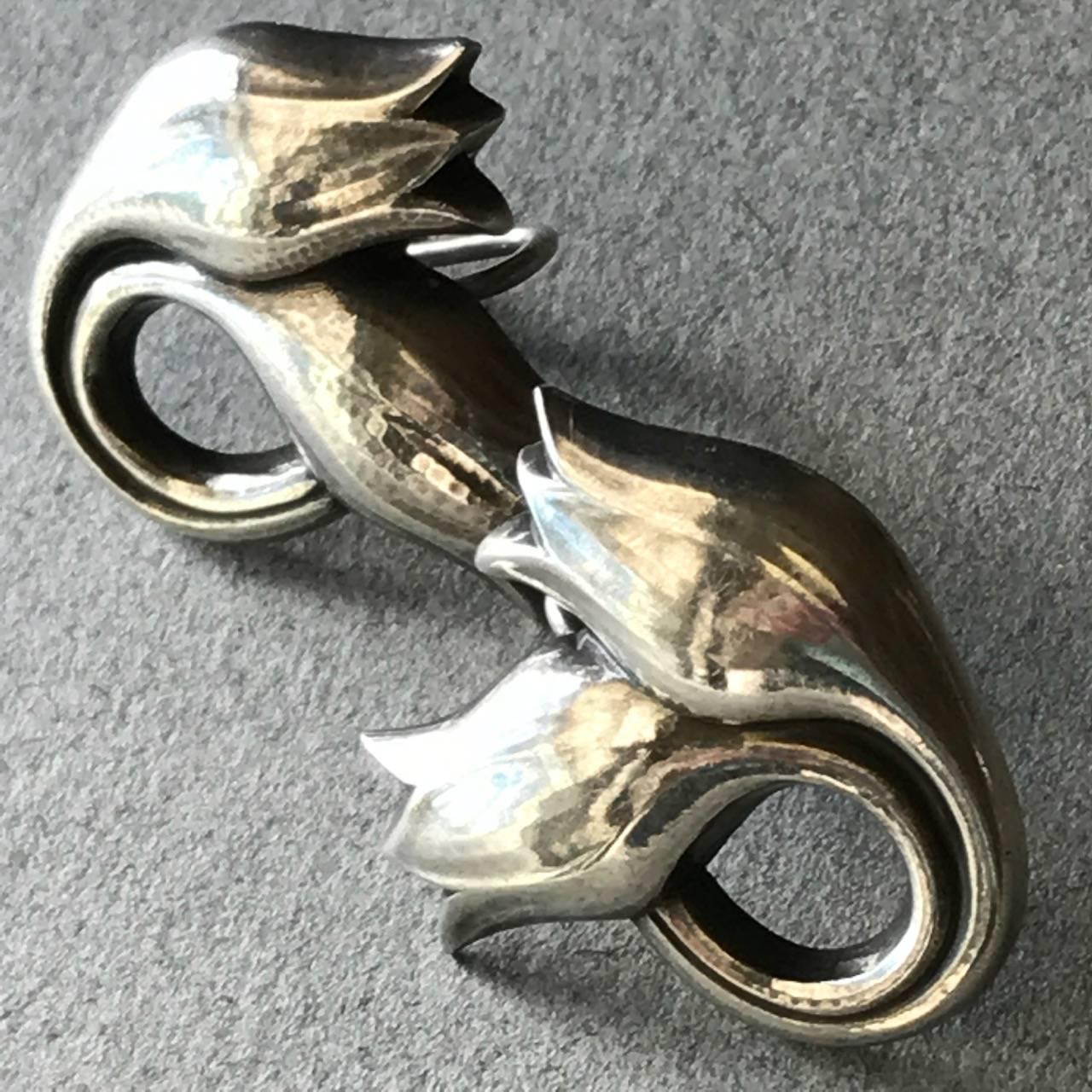 Georg Jensen 'Tulip' Earrings Large Size No 100B In Excellent Condition In San Francisco, CA