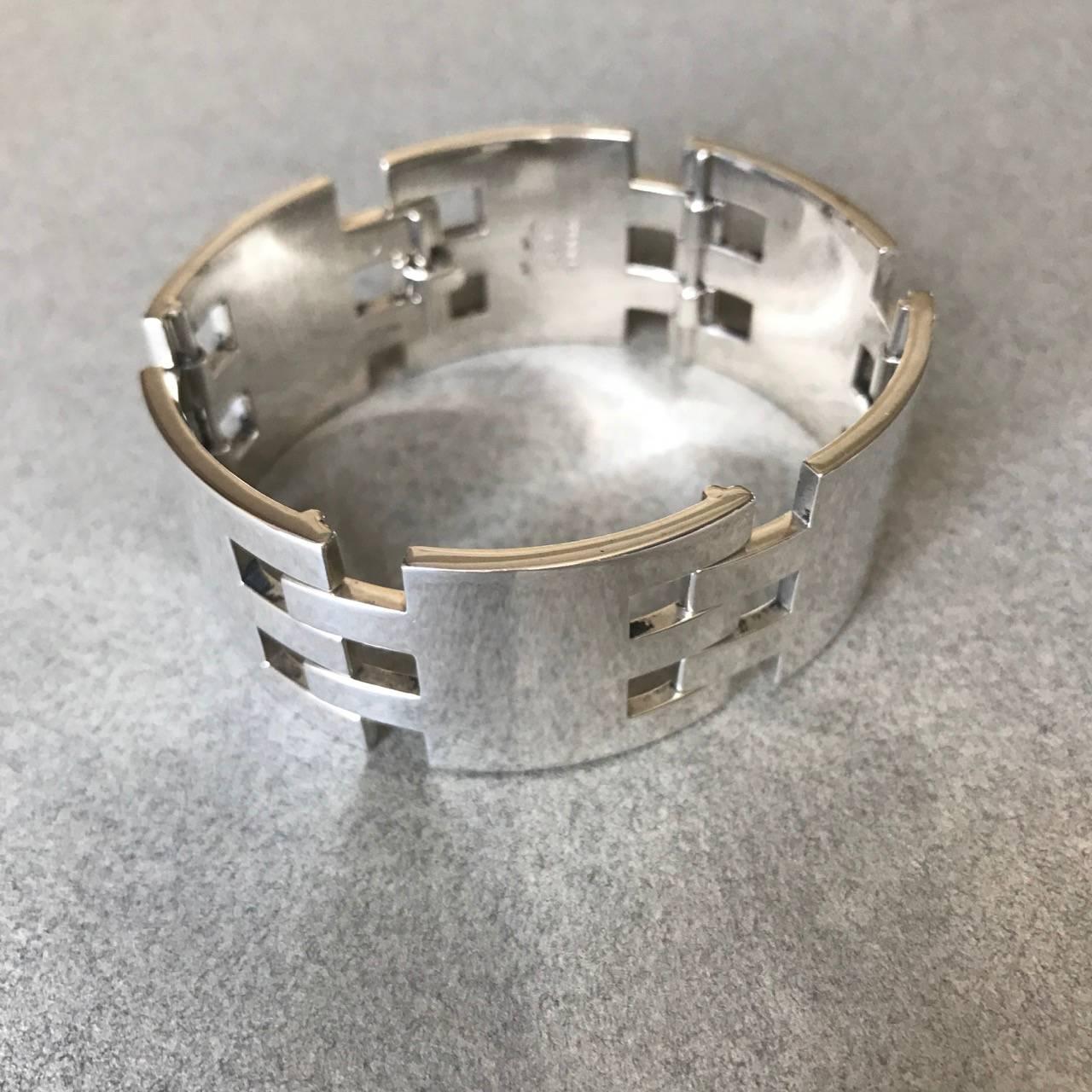Hans Hansen Sterling Silver Modernist Bracelet, Very Rare In Excellent Condition For Sale In San Francisco, CA