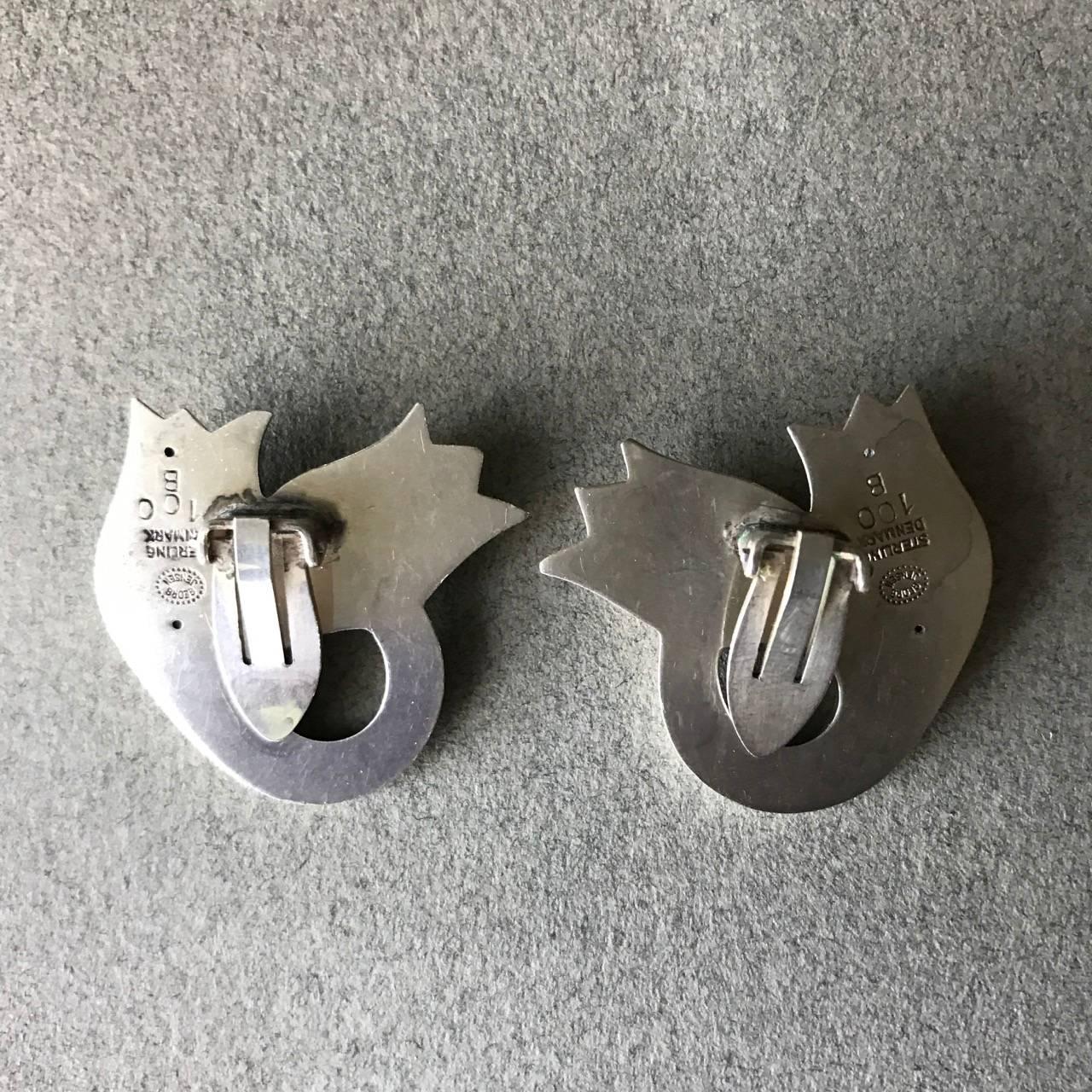 Georg Jensen Tulip Earrings Large Size No. 100B In Excellent Condition In San Francisco, CA