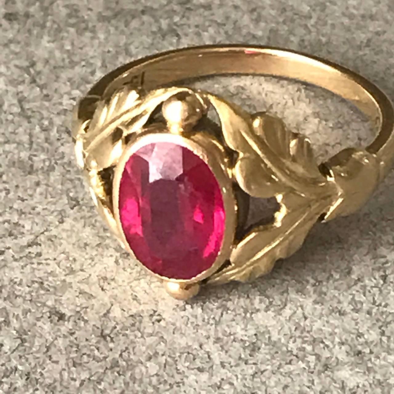 Georg Jensen 18k Gold Ring With Synthetic Ruby No. 208

Delicate Art Nouveau design by Georg Jensen himself. 

Excellent condition 

Complimentary gift box and FREE shipping included.
