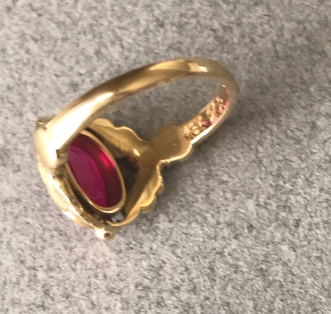 Georg Jensen 18 Karat Gold Ring with Synthetic Ruby No. 208 (Size 5.5 ) In Excellent Condition For Sale In San Francisco, CA