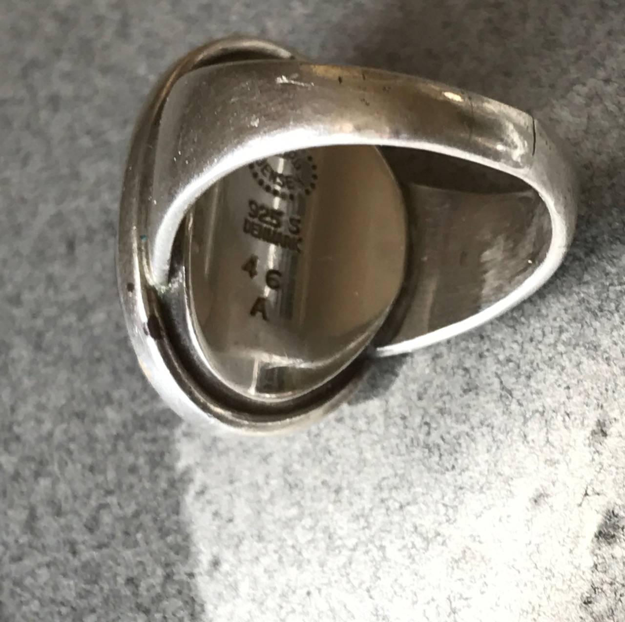 Georg Jensen Sterling Silver Amber Ring by Harald Nielsen, No. 46A (Size 7) In Good Condition For Sale In San Francisco, CA