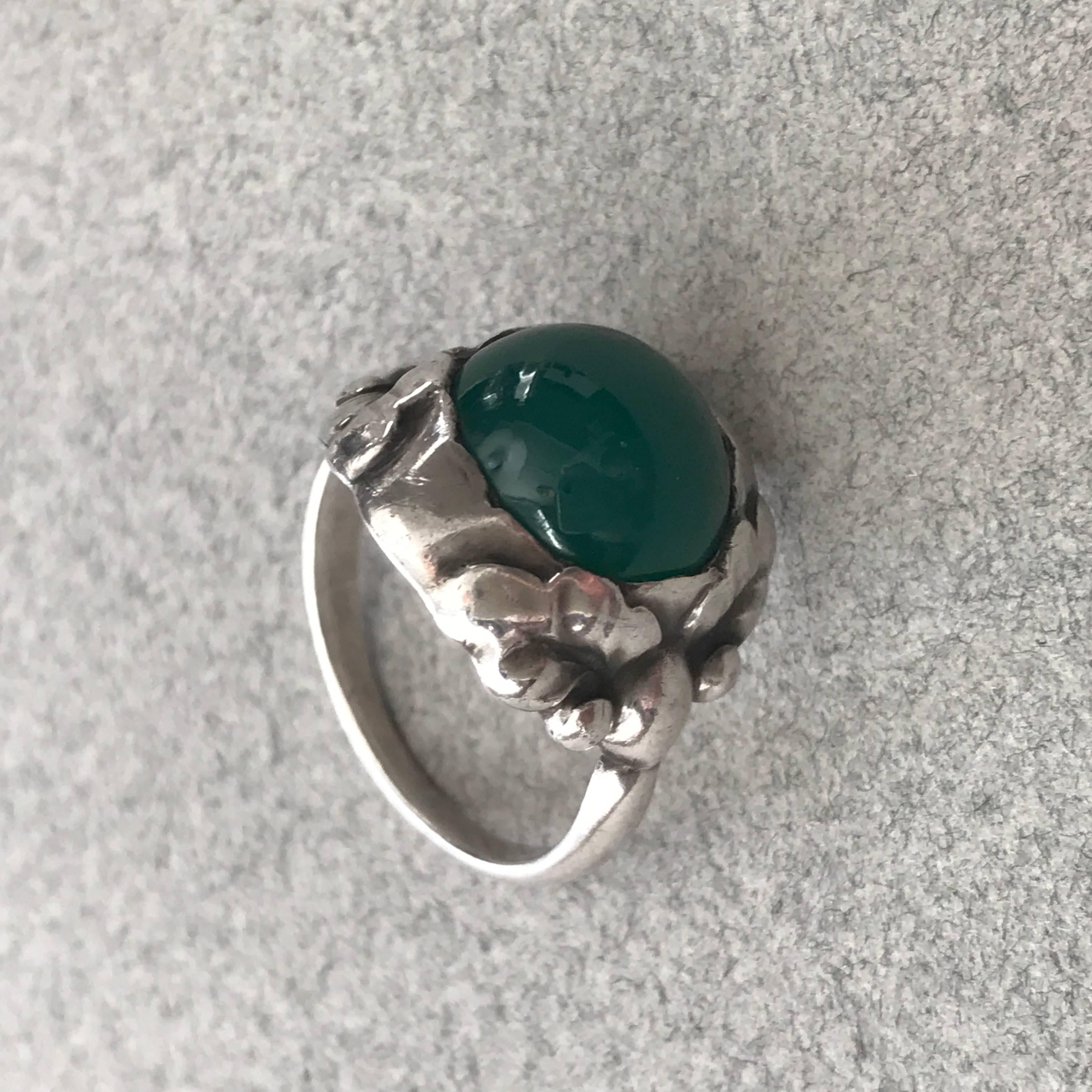 Georg Jensen .830 Silver and Chrysophase Ring, No. 11A (Size 7.5) For Sale 1